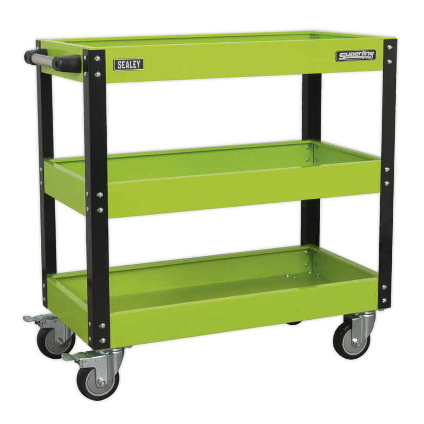 3-Level Heavy-Duty Workshop Trolley - Hi-Vis Green