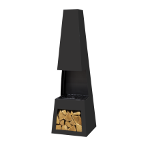 Dellonda Outdoor Chiminea with Firewood Storage - Black Steel