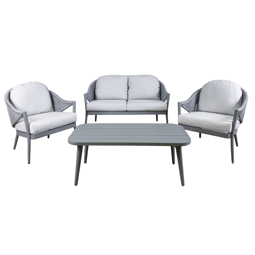 Dellonda Echo Aluminium 4-Piece Outdoor Sofa, Chair & Coffee Table Set