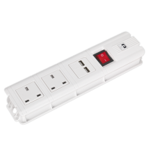 2.6m Extension Cable 2 x 230V + 2 x USB Sockets - White