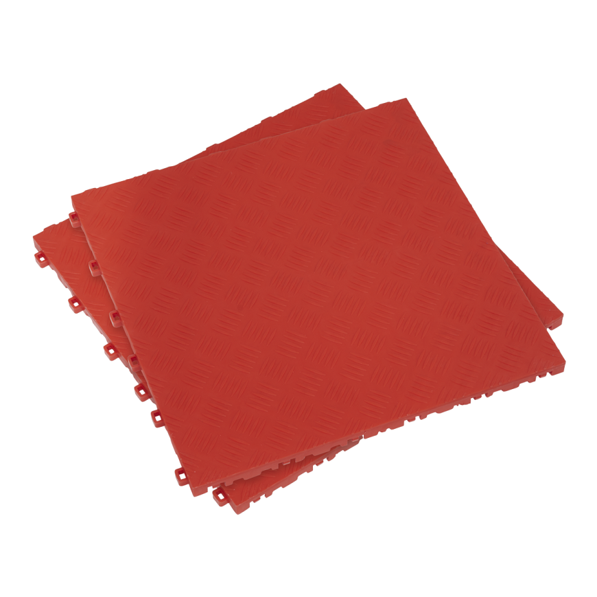 400 x 400mm Polypropylene Floor Tile - Red Treadplate - Pack of 9