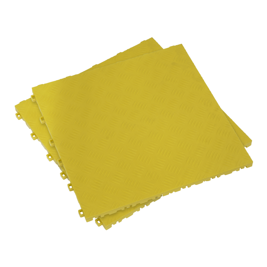 400 x 400mm Polypropylene Floor Tile - Yellow Treadplate - Pack of 9