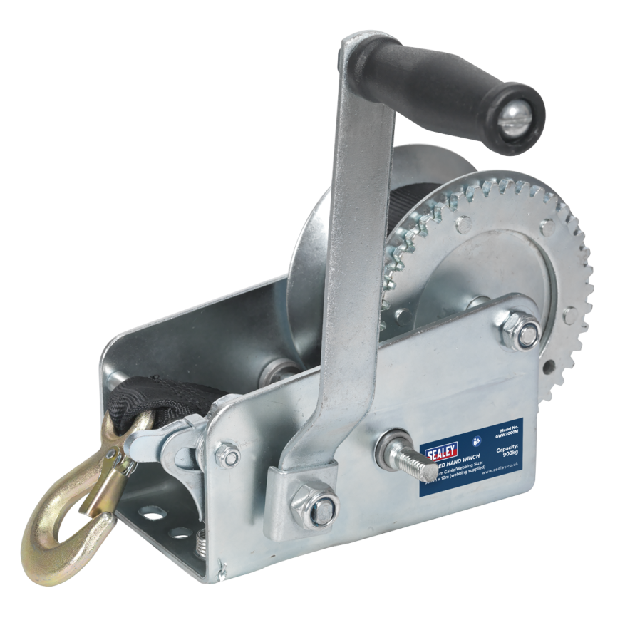 900kg Capacity Geared Hand Winch with Webbing Strap