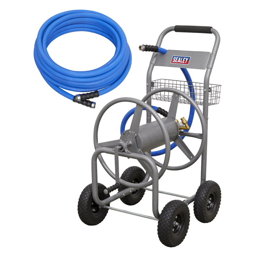 Heavy-Duty Hose Reel Cart with 15m Heavy-Duty Ø19mm Hot & Cold Rubber Water Hose