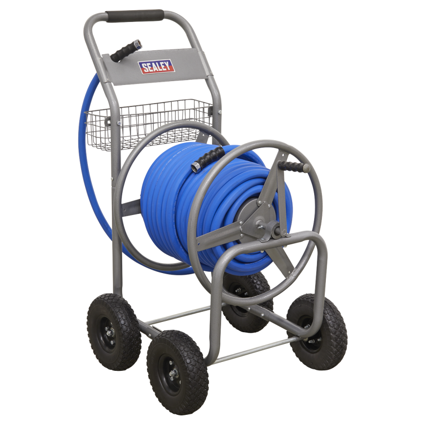 Heavy-Duty Hose Reel Cart with 50m Heavy-Duty Ø19mm Hot & Cold Rubber Water Hose