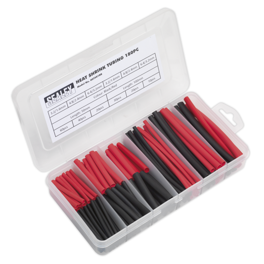 180pc 50 & 100mm Heat Shrink Tubing Assortment - Black & Red