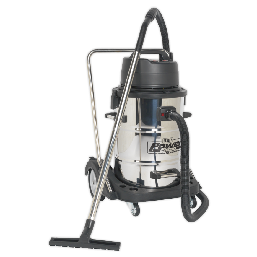 77L Wet & Dry Industrial Vacuum Cleaner 2400W Stainless Steel Drum with Swivel Emptying