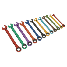 12pc Multi-Coloured Combination Ratchet Spanner Set