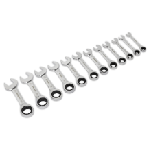 12pc Stubby Ratchet Combination Spanner Set