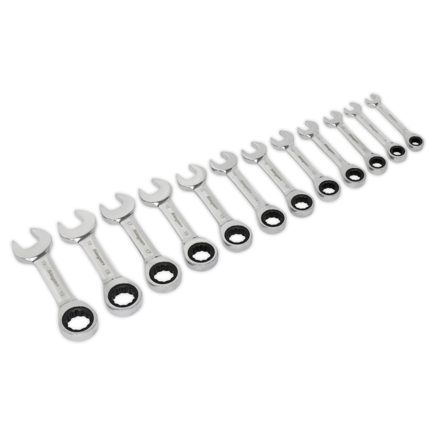 12pc Stubby Ratchet Combination Spanner Set