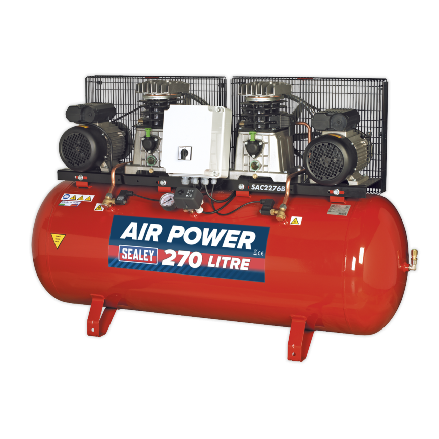 270L Belt Drive Air Compressor 2 x 3hp with Cast Cylinders