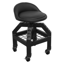 Pneumatic Creeper Stool with Adjustable Height Swivel Seat & Back Rest