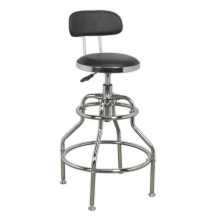 Pneumatic Workshop Stool with Adjustable Height Swivel Seat & Back Rest