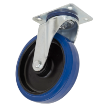 Ø100mm Heavy-Duty Blue Elastic Rubber Swivel Castor Wheel - Trade