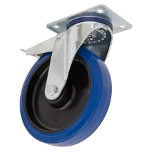 Ø100mm Heavy-Duty Blue Elastic Rubber Swivel Castor Wheel With Total Lock - Trade