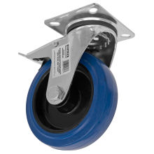 Ø125mm Heavy-Duty Blue Elastic Rubber Swivel Castor Wheel with Total Lock - Trade