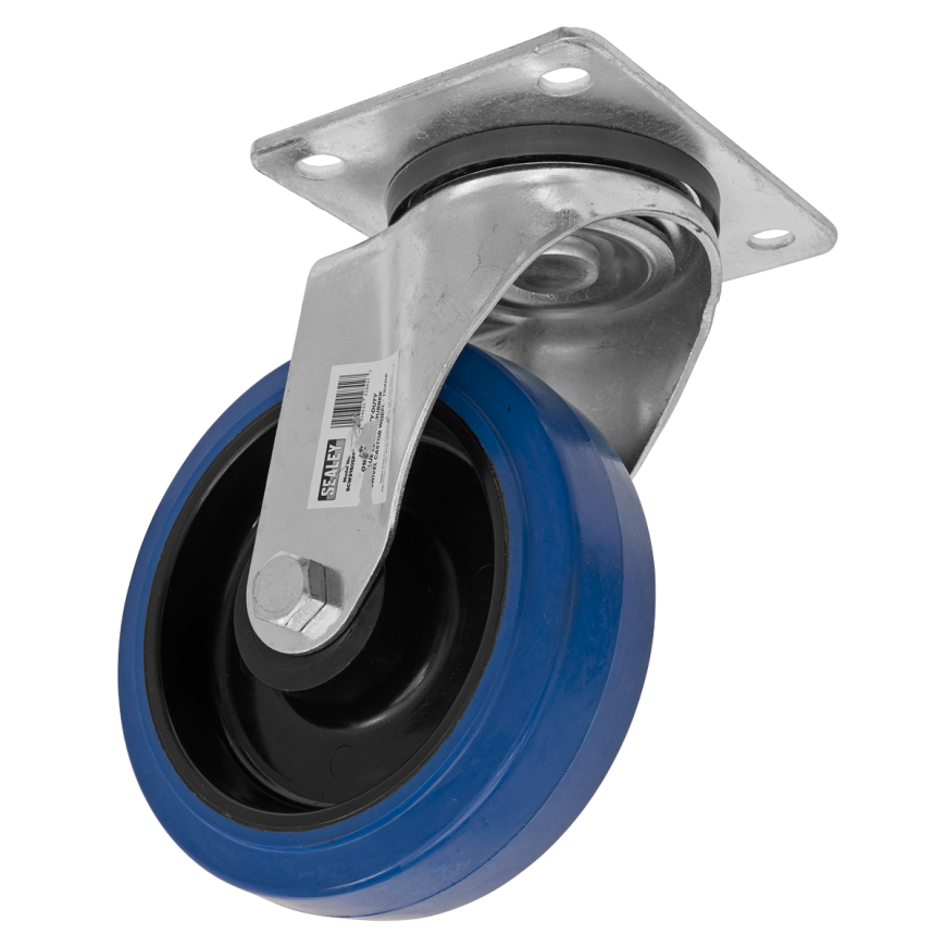 Ø160mm Heavy-Duty Blue Elastic Rubber Swivel Castor Wheel - Trade