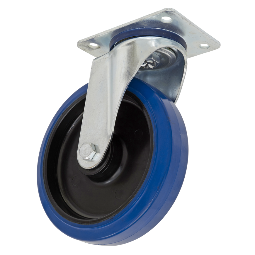 Ø200mm Heavy-Duty Blue Elastic Rubber Swivel Castor Wheel - Trade