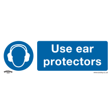 Use Ear Protectors - Mandatory Safety Sign - Self-Adhesive Vinyl - Pack of 10