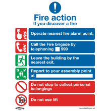 Fire Action With Lift - Safe Conditions Safety Sign - Rigid Plastic - Pack of 10