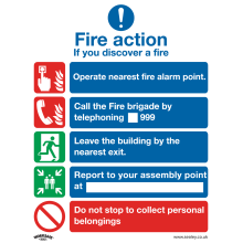 Fire Action Without Lift - Safe Conditions Safety Sign - Rigid Plastic - Pack of 10