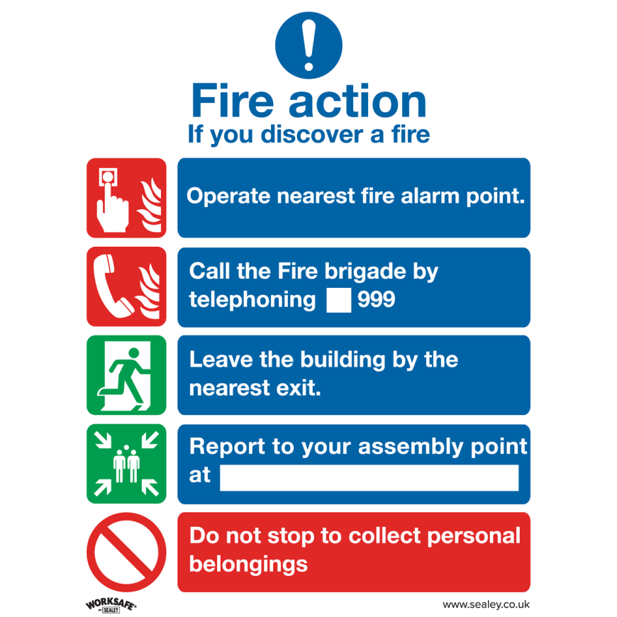 Fire Action Without Lift - Safe Conditions Safety Sign - Rigid Plastic - Pack of 10