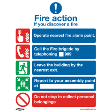 Fire Action Without Lift - Safe Conditions Safety Sign - Self-Adhesive Vinyl - Pack of 10