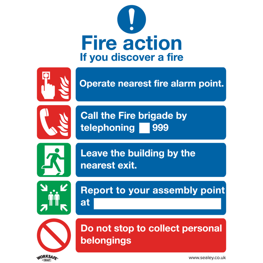 Fire Action Without Lift - Safe Conditions Safety Sign - Self-Adhesive Vinyl - Pack of 10