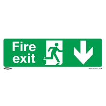 Fire Exit (Down) - Safe Conditions Safety Sign - Rigid Plastic - Pack of 10