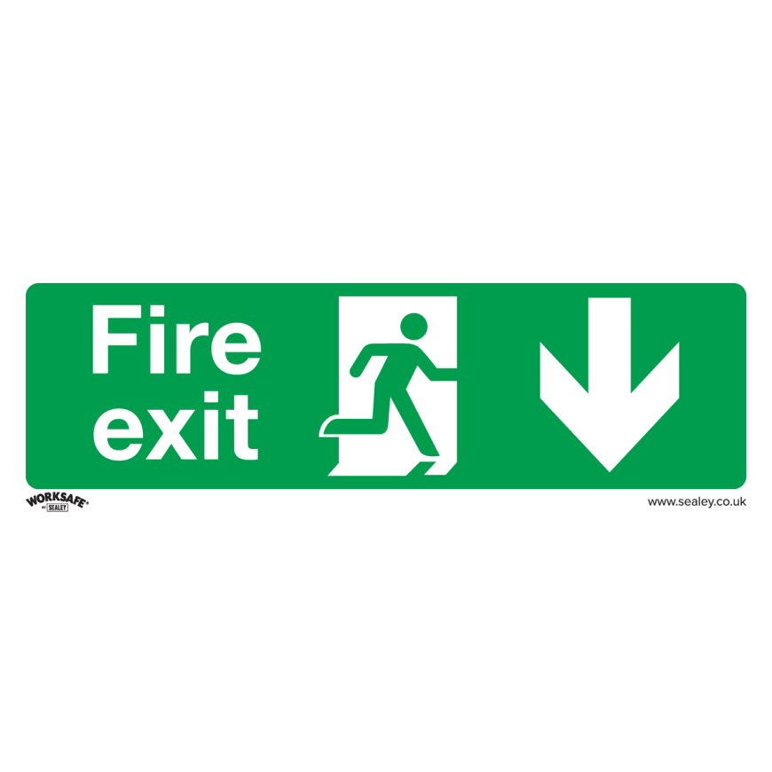 Fire Exit (Down) - Safe Conditions Safety Sign - Rigid Plastic - Pack of 10