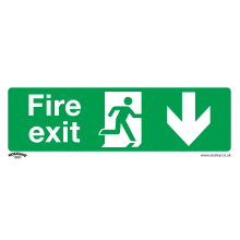 Fire Exit (Down) - Safe Conditions Safety Sign - Self-Adhesive Vinyl - Pack of 10