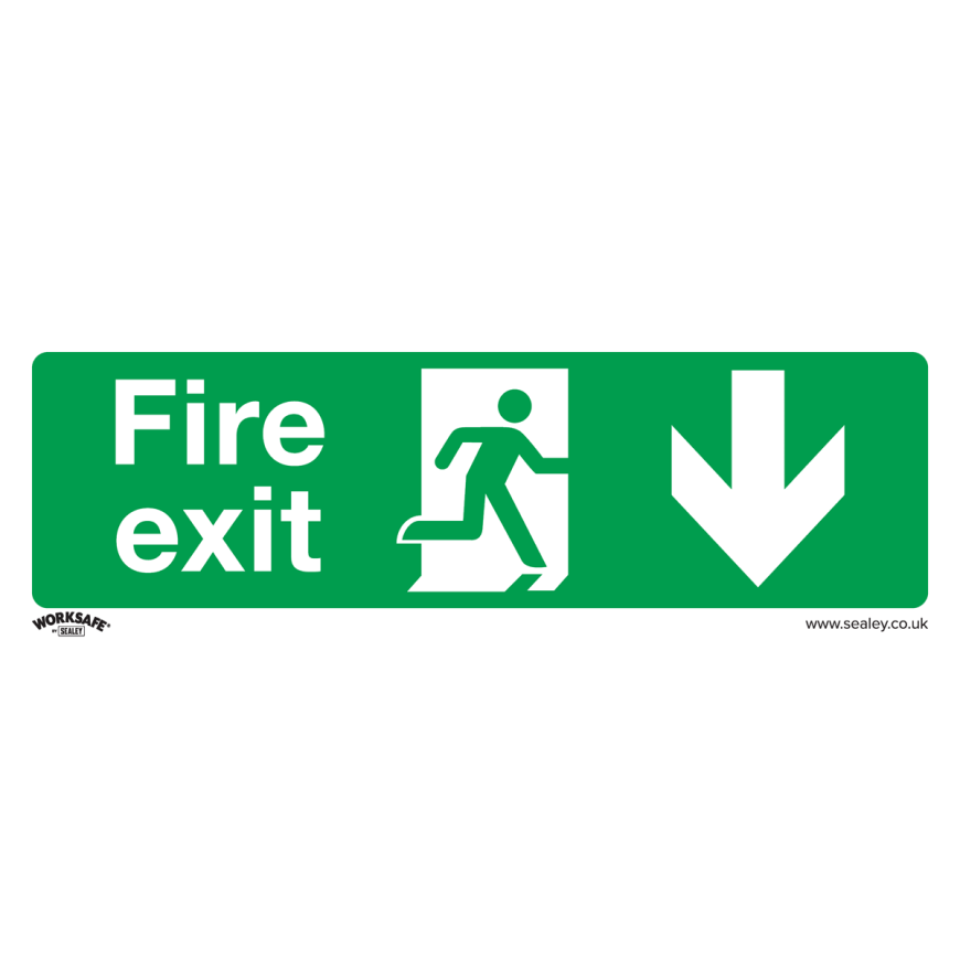 Fire Exit (Down) - Safe Conditions Safety Sign - Self-Adhesive Vinyl - Pack of 10