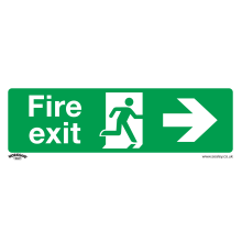 Fire Exit (Right) - Safe Conditions Safety Sign - Rigid Plastic - Pack of 10