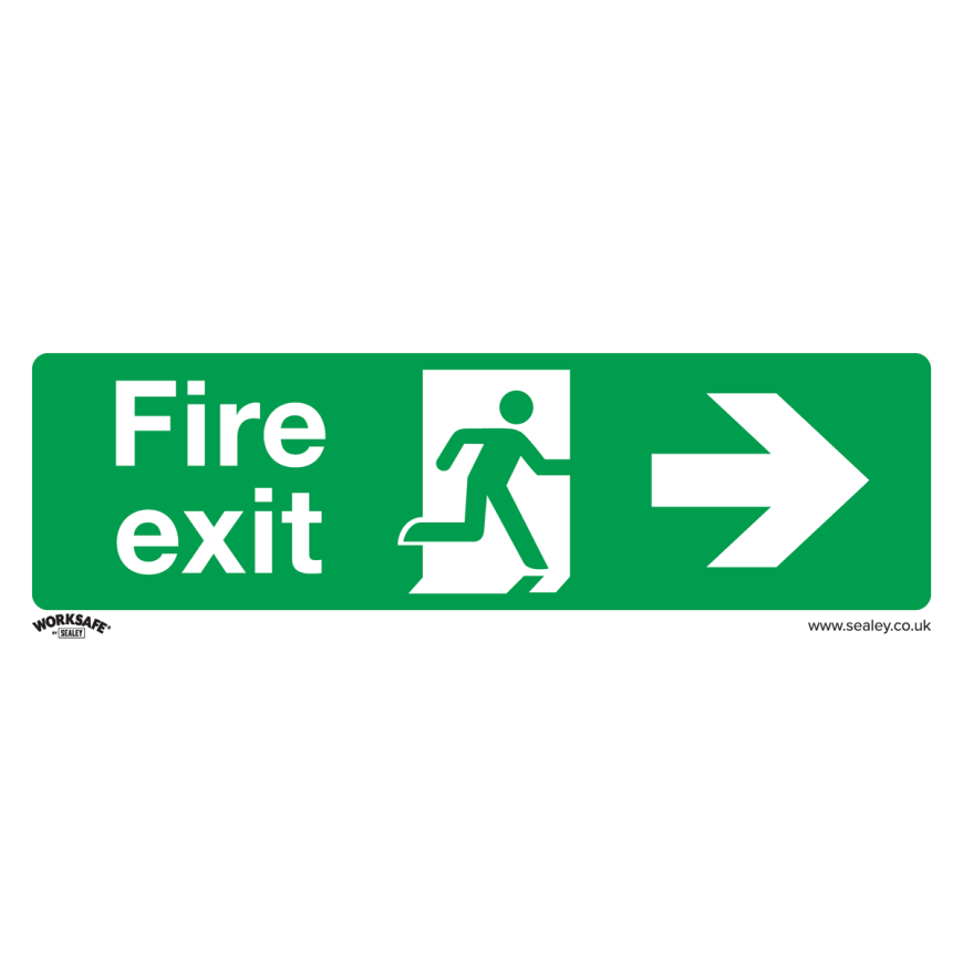 Fire Exit (Right) - Safe Conditions Safety Sign - Self-Adhesive Vinyl - Pack of 10