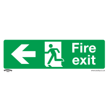 Fire Exit (Left) - Safe Conditions Safety Sign - Rigid Plastic - Pack of 10