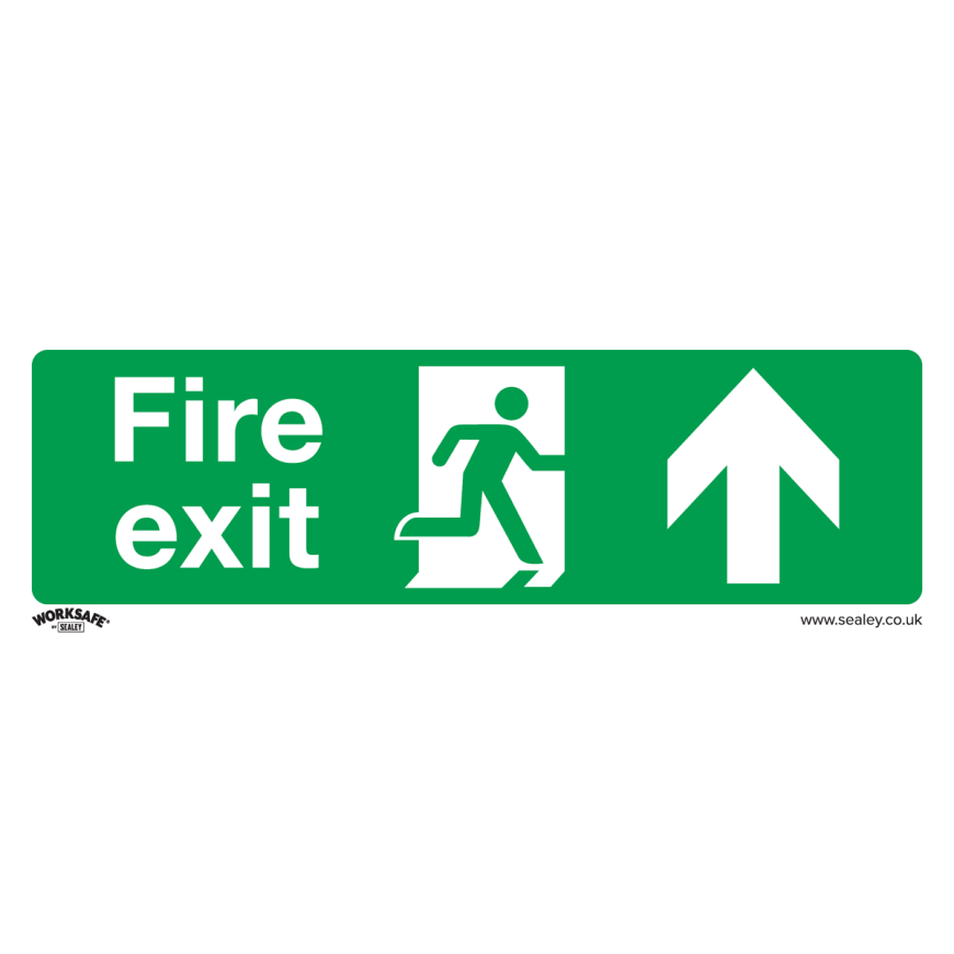 Fire Exit (Up) - Safe Conditions Safety Sign - Self-Adhesive Vinyl - Pack of 10