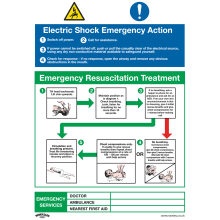 Electric Shock Emergency Action - Safe Conditions Safety Sign - Rigid Plastic - Pack of 10