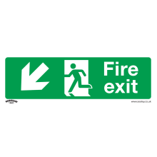 Fire Exit (Down Left) - Safe Conditions Safety Sign - Rigid Plastic - Pack of 10