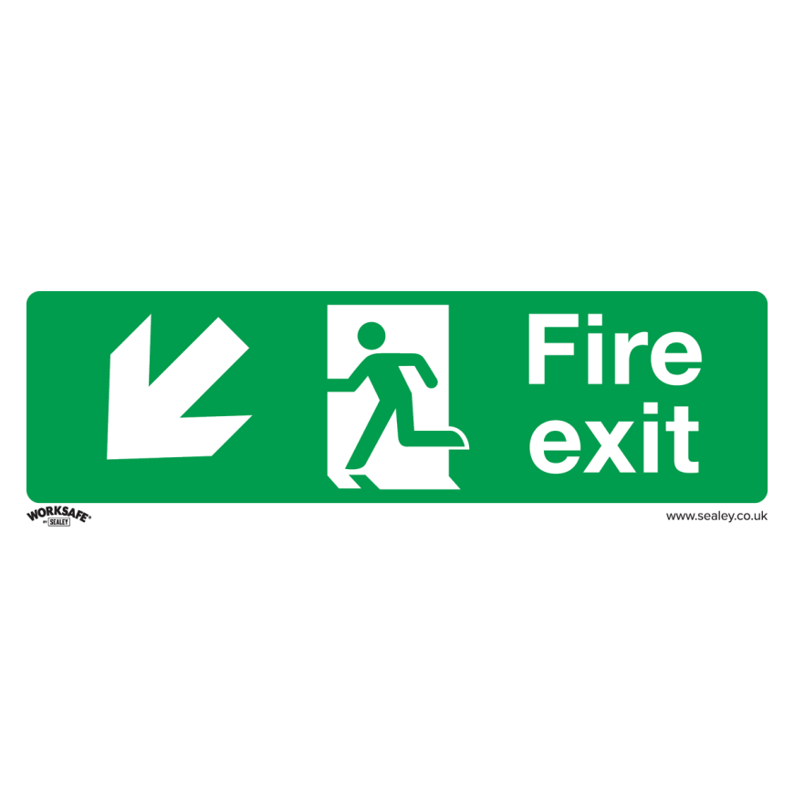 Fire Exit (Down Left) - Safe Conditions Safety Sign - Rigid Plastic - Pack of 10