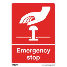 Emergency Stop - Safe Conditions Safety Sign - Rigid Plastic - Pack of 10