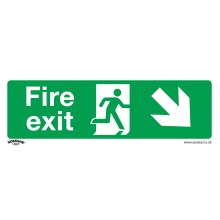 Fire Exit (Down Right) - Safe Conditions Safety Sign - Rigid Plastic - Pack of 10