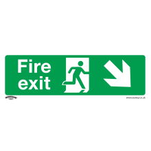 Fire Exit (Down Right) - Safe Conditions Safety Sign - Self-Adhesive Vinyl - Pack of 10