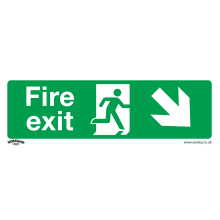 Fire Exit (Down Right) - Safe Conditions Safety Sign - Self-Adhesive Vinyl