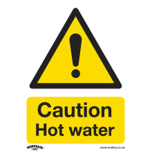 Caution Hot Water - Warning Safety Sign - Rigid Plastic - Pack of 10