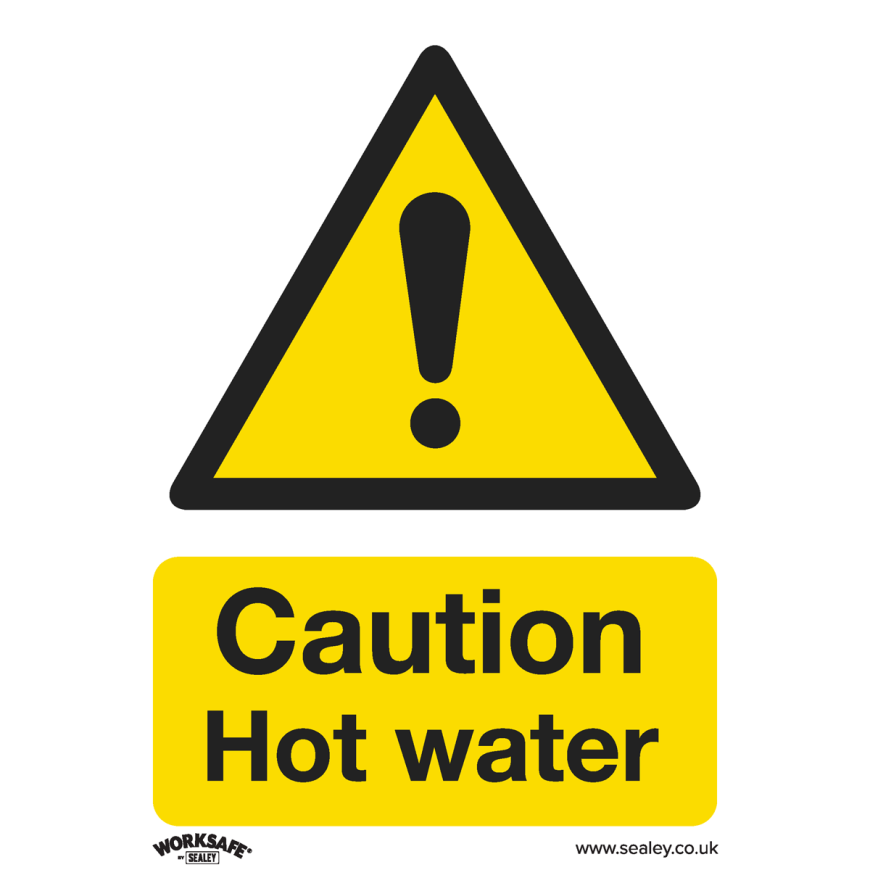 Caution Hot Water - Warning Safety Sign - Self-Adhesive Vinyl - Pack of 10