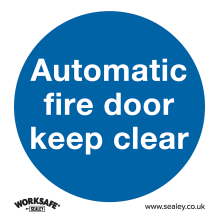 Automatic Fire Door Keep Clear - Mandatory Safety Sign - Rigid Plastic - Pack of 10