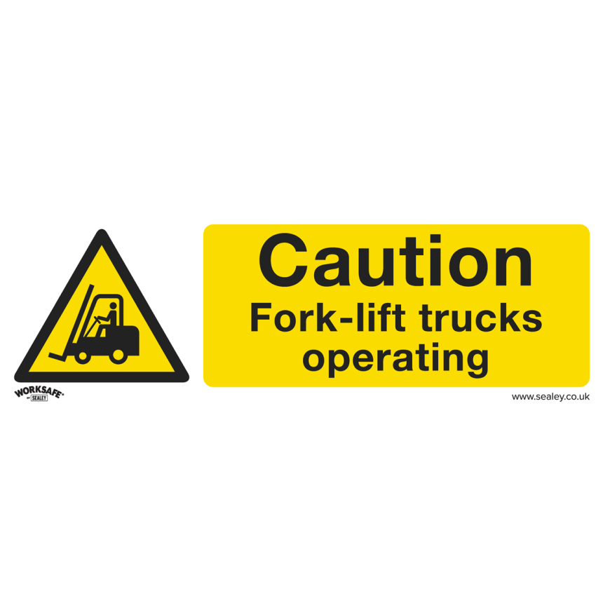 Caution Fork-Lift Trucks - Warning Safety Sign - Self-Adhesive Vinyl - Pack of 10