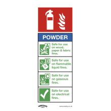 Powder Fire Extinguisher - Safe Conditions Safety Sign - Rigid Plastic - Pack of 10