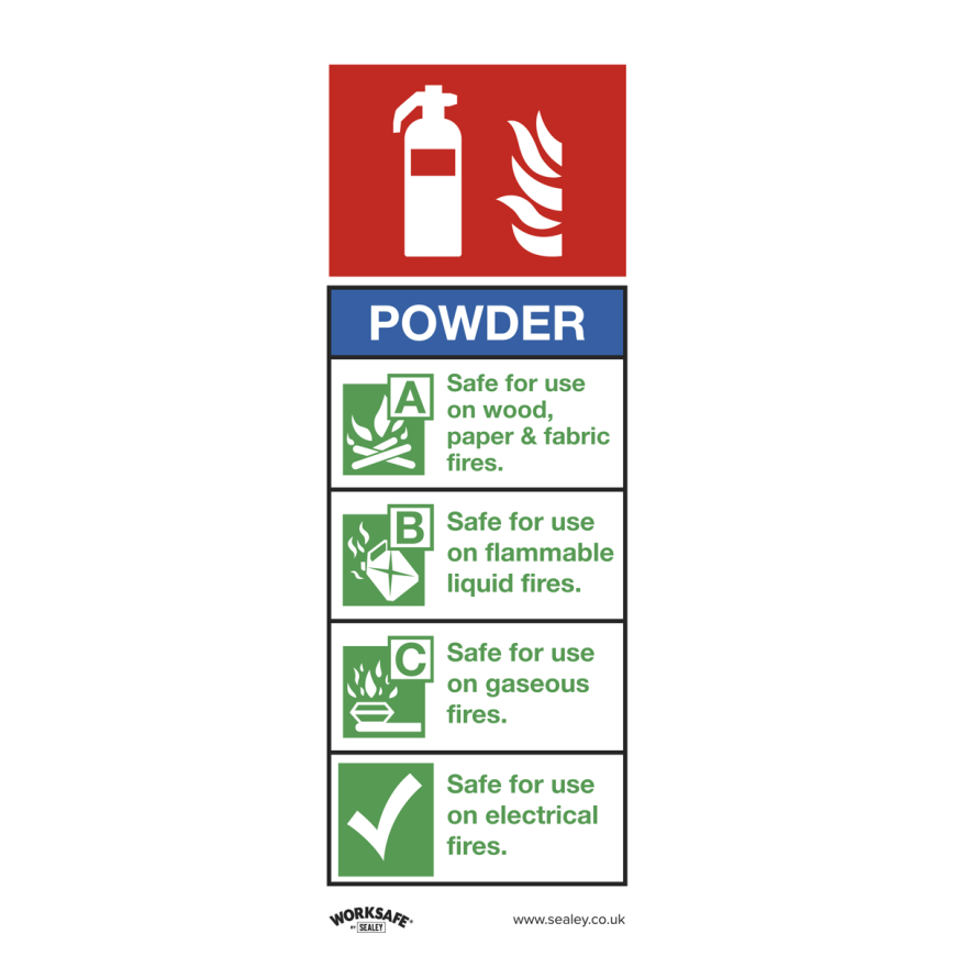 Powder Fire Extinguisher - Safe Conditions Safety Sign - Rigid Plastic - Pack of 10