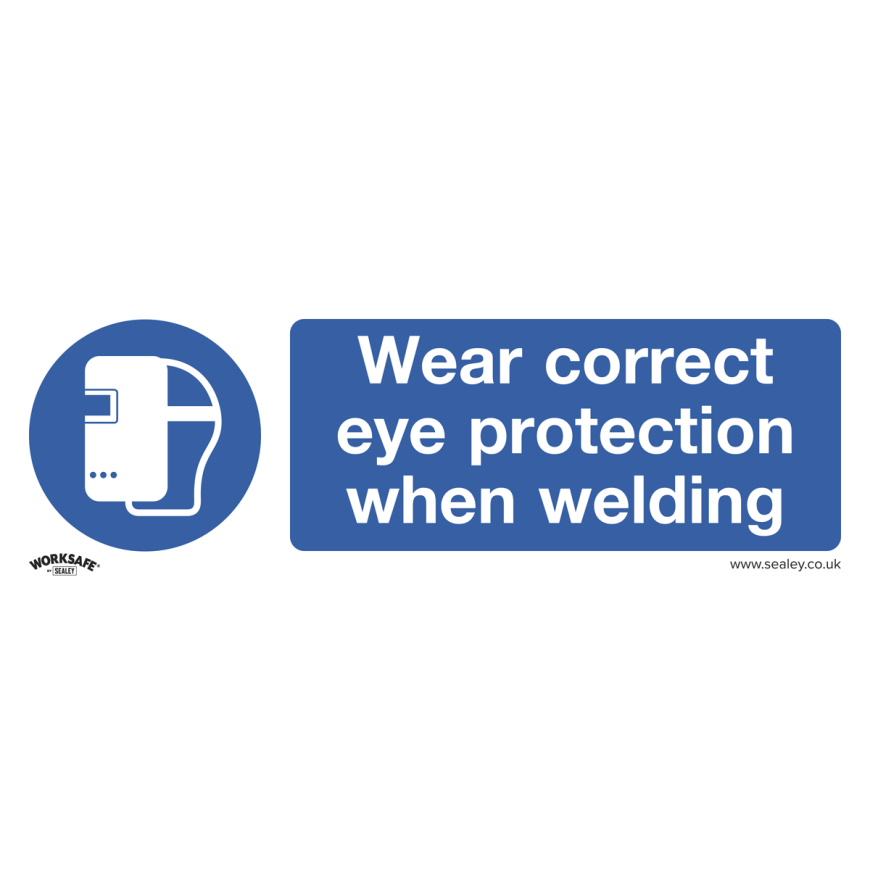 Wear Eye Protection When Welding - Mandatory Safety Sign - Rigid Plastic - Pack of 10